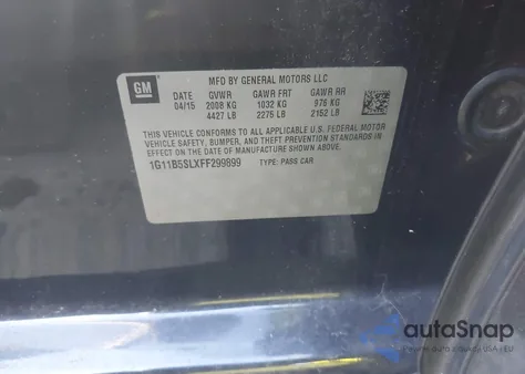 2015 Chevrolet Malibu Ls from USA, damaged, VIN 1G11B5SLXFF299899